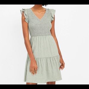 LOFT Petite Dotted Smocked Tiered Dress